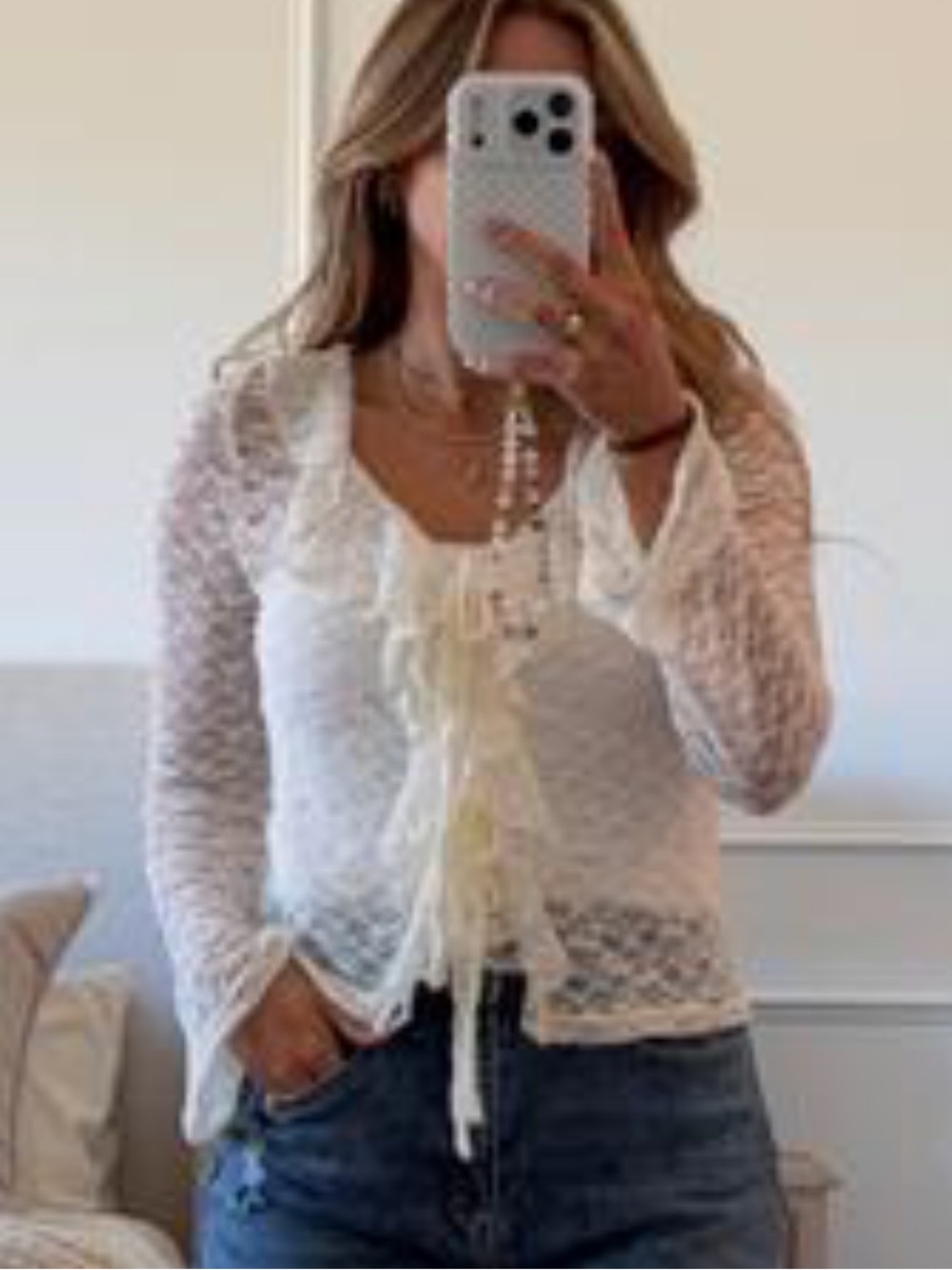 Womens lace tie front cardigan